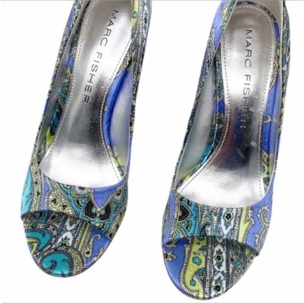 MARC FISHER paisley satin heels shoes 8m - Picture 4 of 10